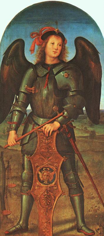 PERUGINO, Pietro St. Michael (Panel of the Polytych of Certosa di Pavia) ag Sweden oil painting art